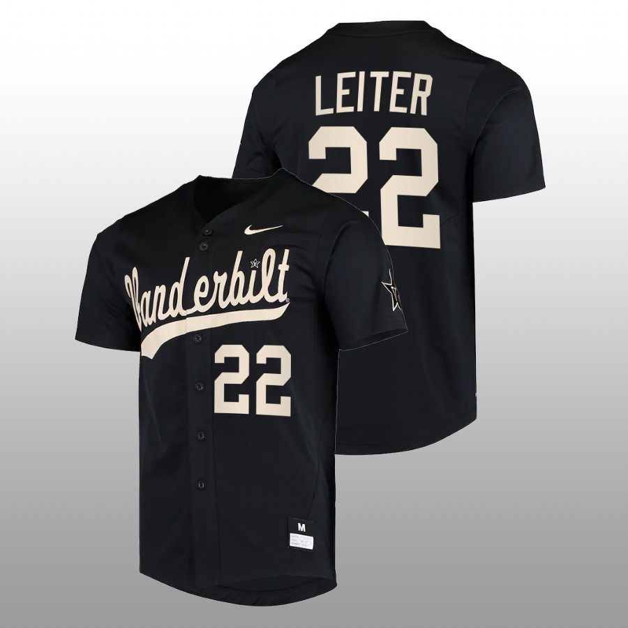 men vanderbilt commodores jack leiter black college baseball replica jersey