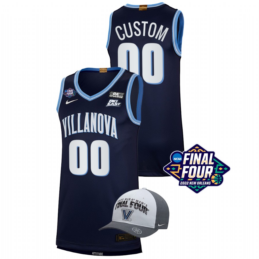 men villanova wildcats custom free hat 2022 march madness final four navy jersey