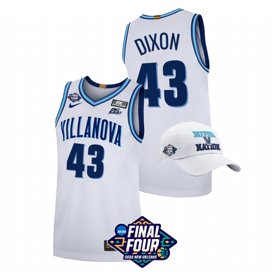 men villanova wildcats eric dixon basketball 2022 march madness final four white jersey