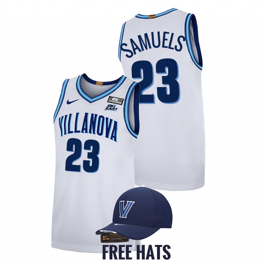 men villanova wildcats jermaine samuels 2021 22 elite basketball home white jersey