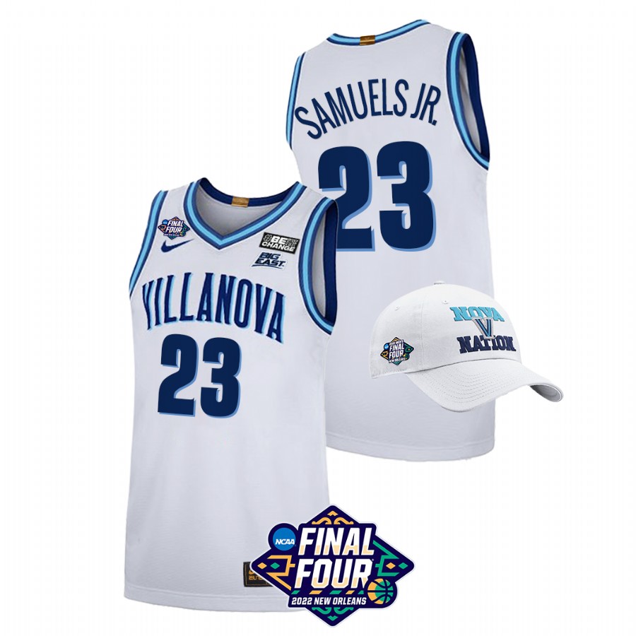men villanova wildcats jermaine samuels basketball 2022 march madness final four white jersey