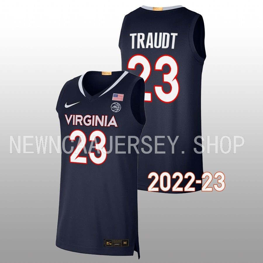 men virginia cavaliers isaac traudt 2022 23 replica college basketball navy jersey