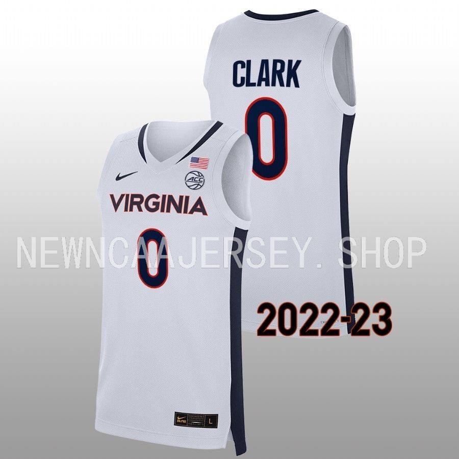 men virginia cavaliers kihei clark 2022 23 replica college basketball white jersey