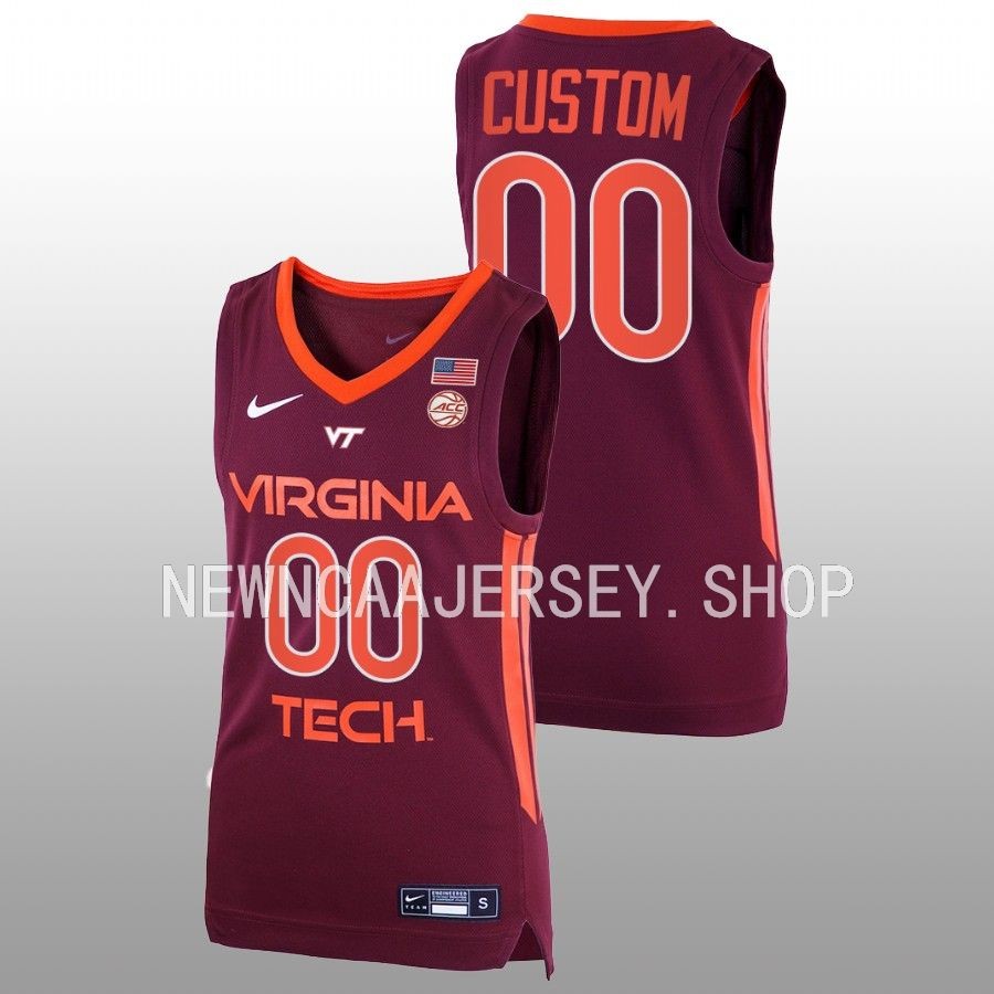 men virginia tech hokies custom 2022 23 replica away basketball maroon jersey