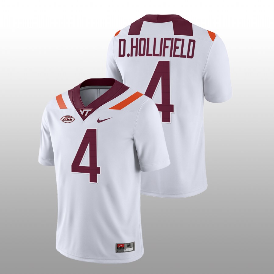 men virginia tech hokies dax hollifield 2022 23 nil replica college football white jersey