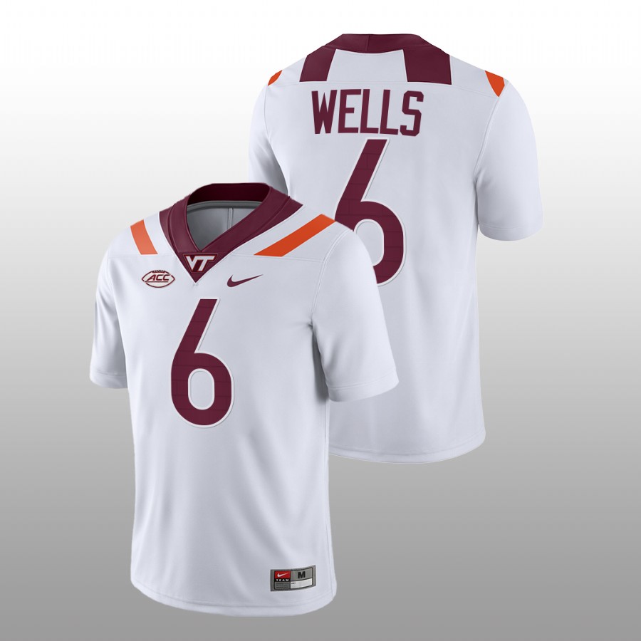 men virginia tech hokies grant wells 2022 23 nil replica college football white jersey