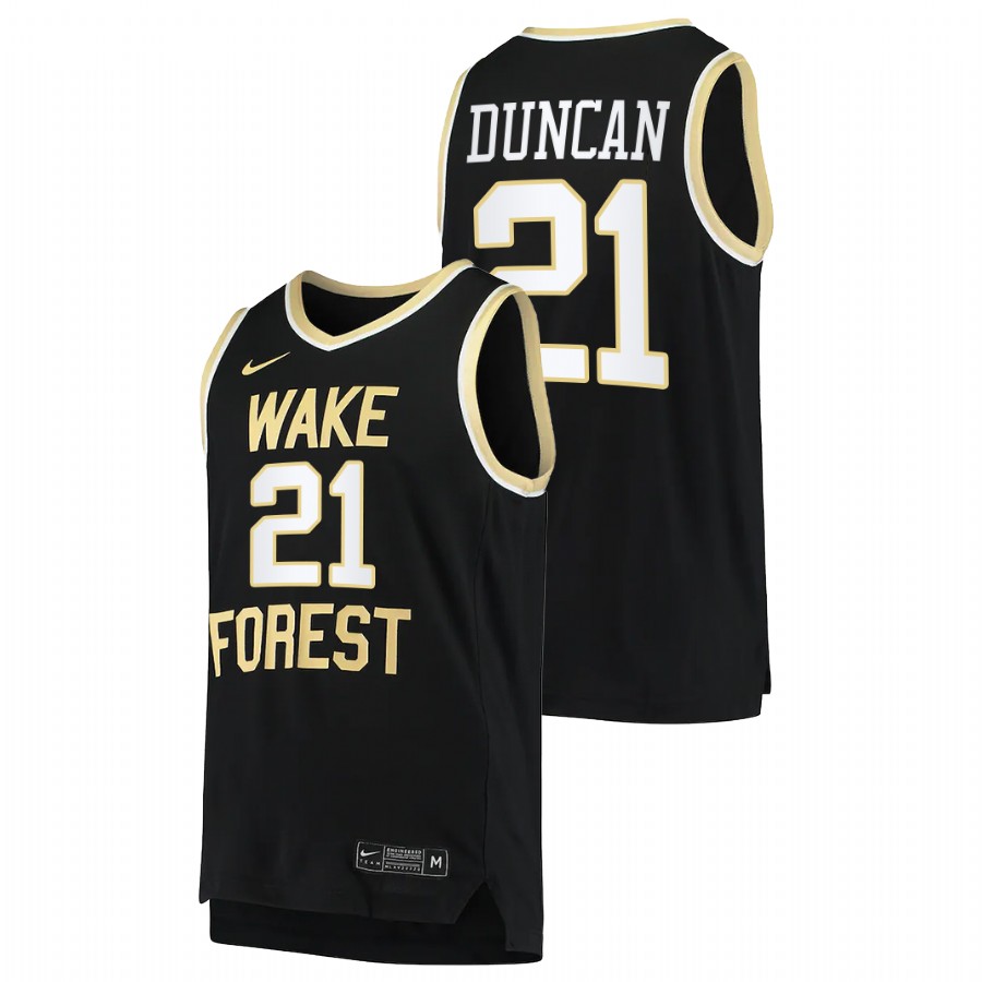 men wake forest demon deacons tim duncan college basketball black jersey