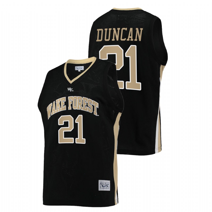 men wake forest demon deacons tim duncan retro college basketball black jersey