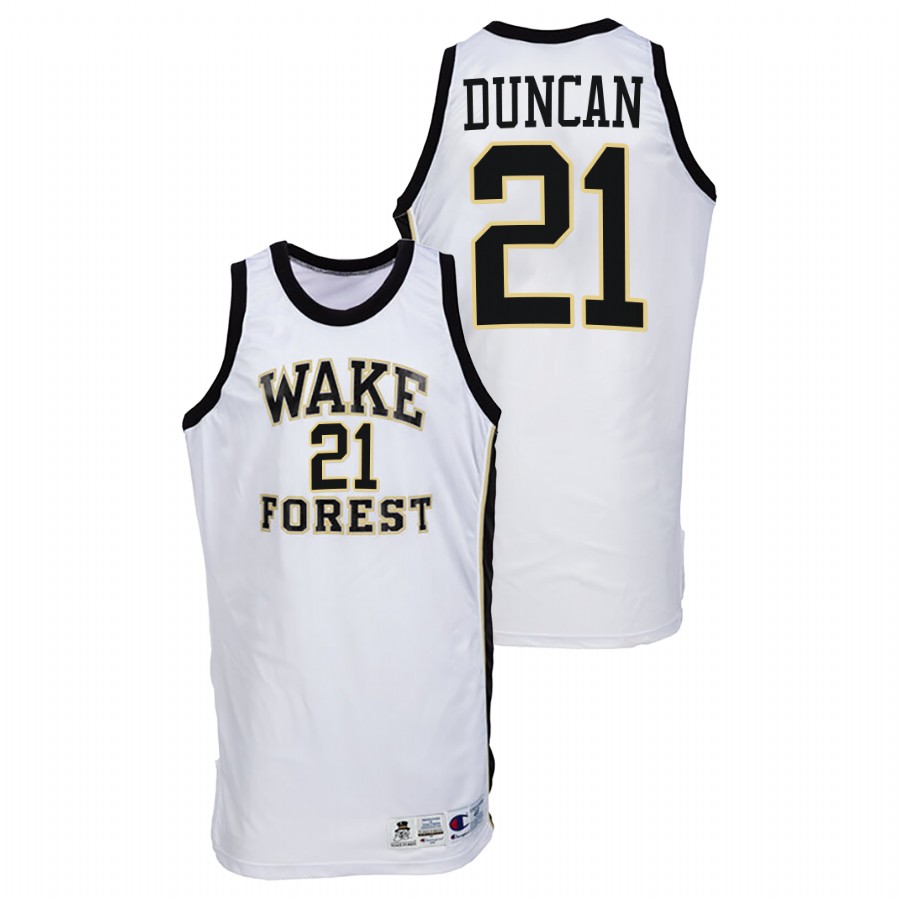 men wake forest demon deacons tim duncan throwback college basketball white jersey