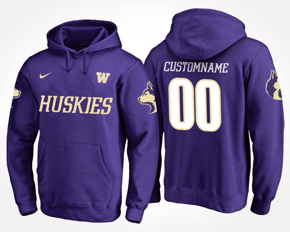 men washington huskies purple custom name and number hoodie