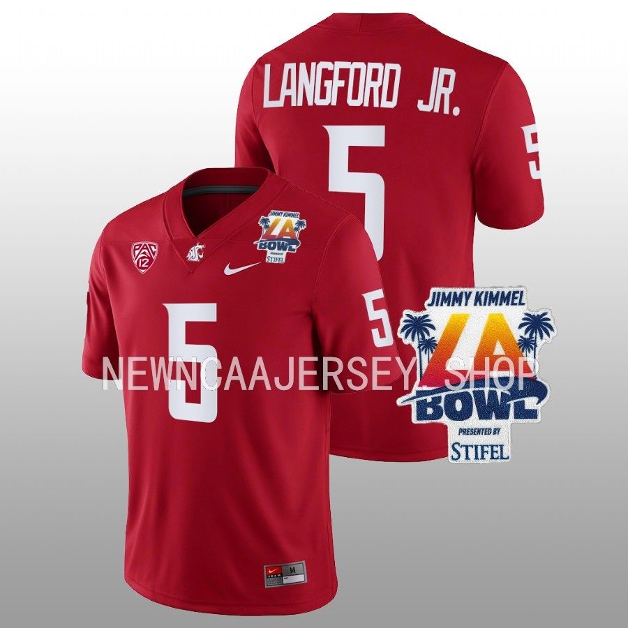 men washington state cougars derrick langford jr. college football 2022 la bowl crimson jersey
