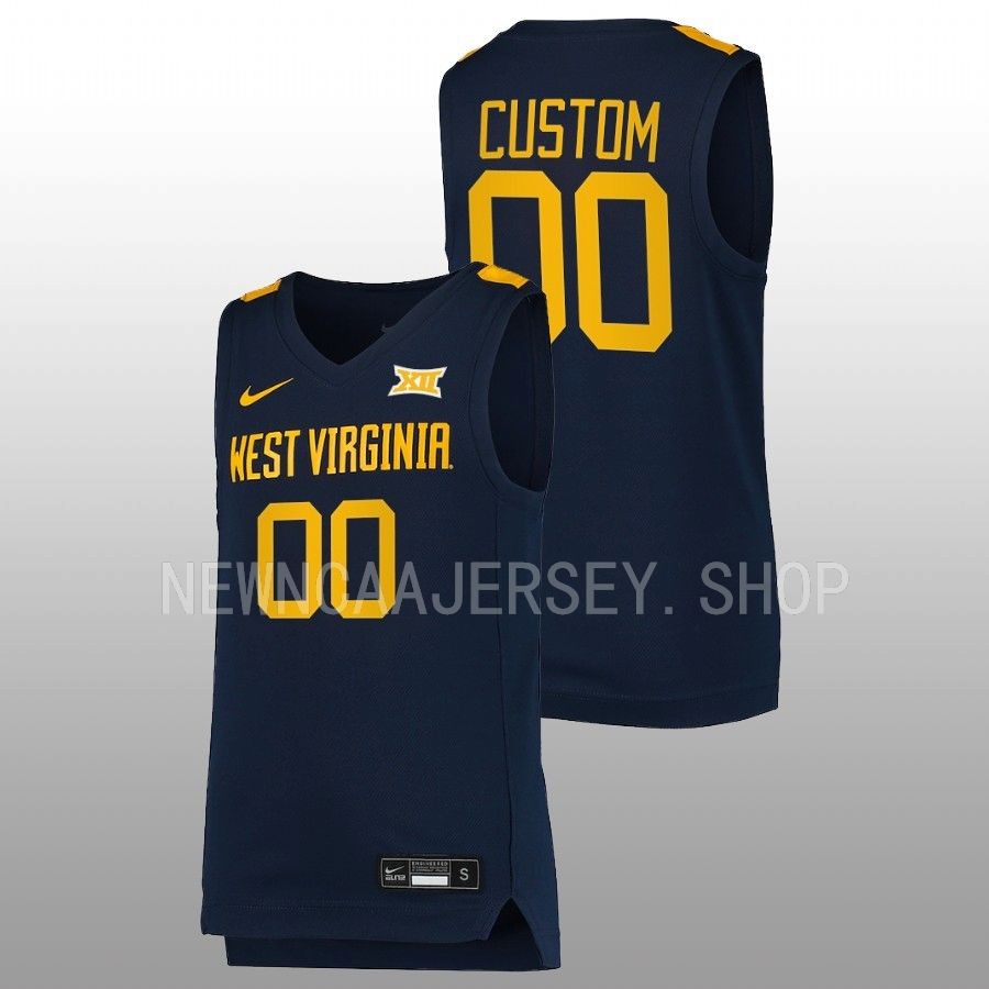men west virginia mountaineers custom 2022 23 replica college basketball navy jersey