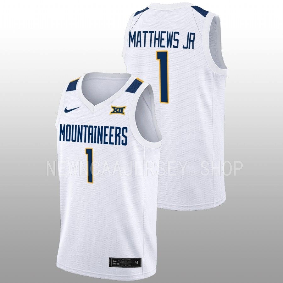 men west virginia mountaineers emmitt matthews jr. 2022 23 home basketball white jersey