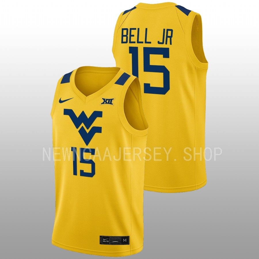 men west virginia mountaineers jimmy bell jr. 2022 23 alternate basketball gold jersey
