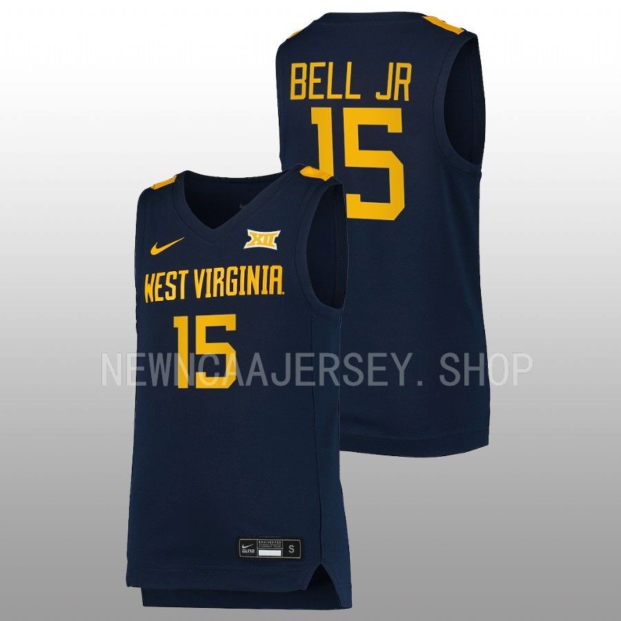 men west virginia mountaineers jimmy bell jr. 2022 23 replica college basketball navy jersey