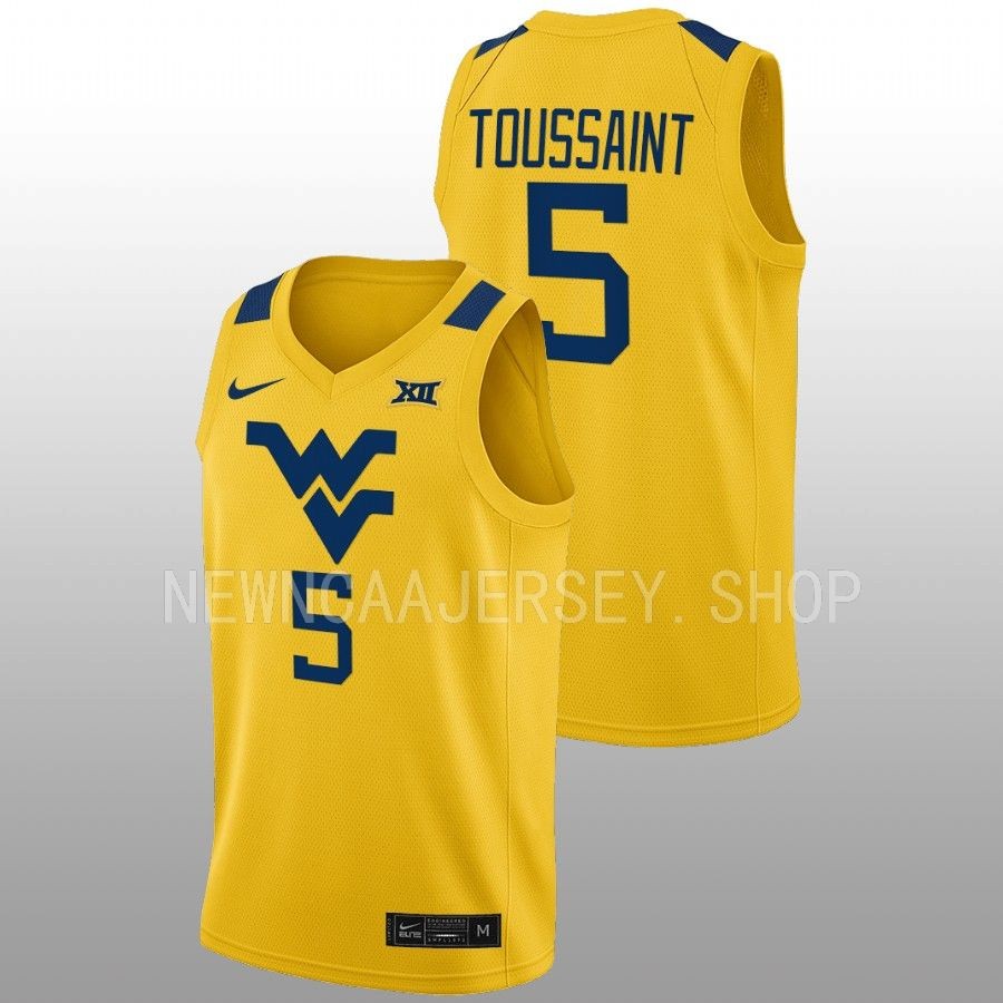 men west virginia mountaineers joe toussaint 2022 23 alternate basketball gold jersey