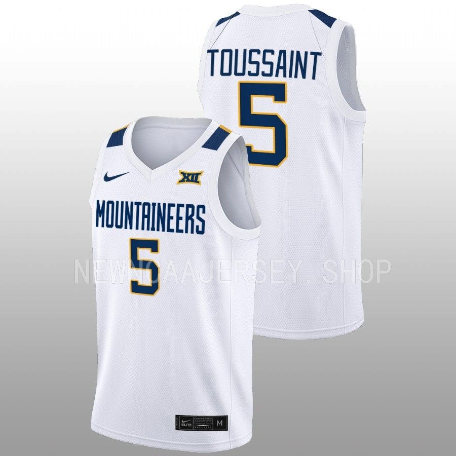men west virginia mountaineers joe toussaint 2022 23 home basketball white jersey