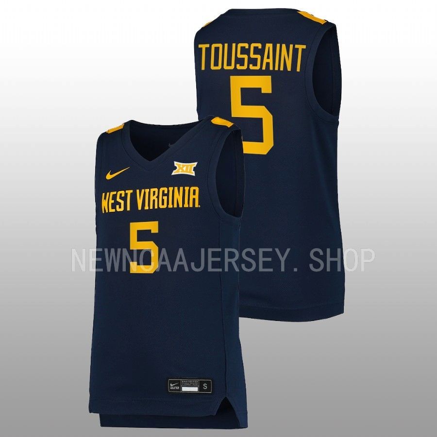 men west virginia mountaineers joe toussaint 2022 23 replica college basketball navy jersey