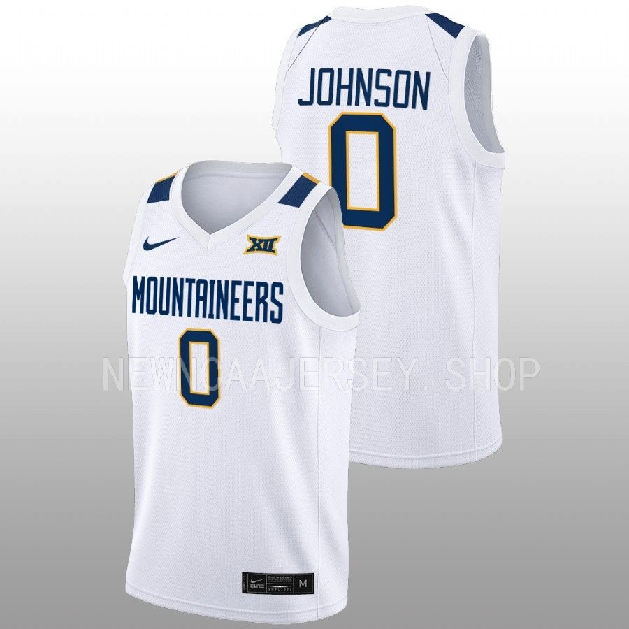 men west virginia mountaineers kedrian johnson 2022 23 home basketball white jersey