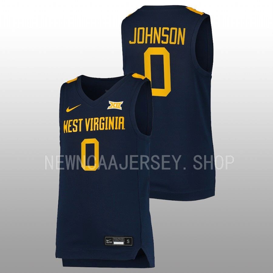 men west virginia mountaineers kedrian johnson 2022 23 replica college basketball navy jersey