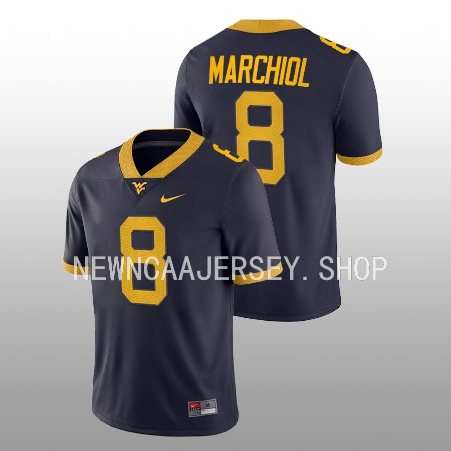 men west virginia mountaineers nicco marchiol game college football navy jersey
