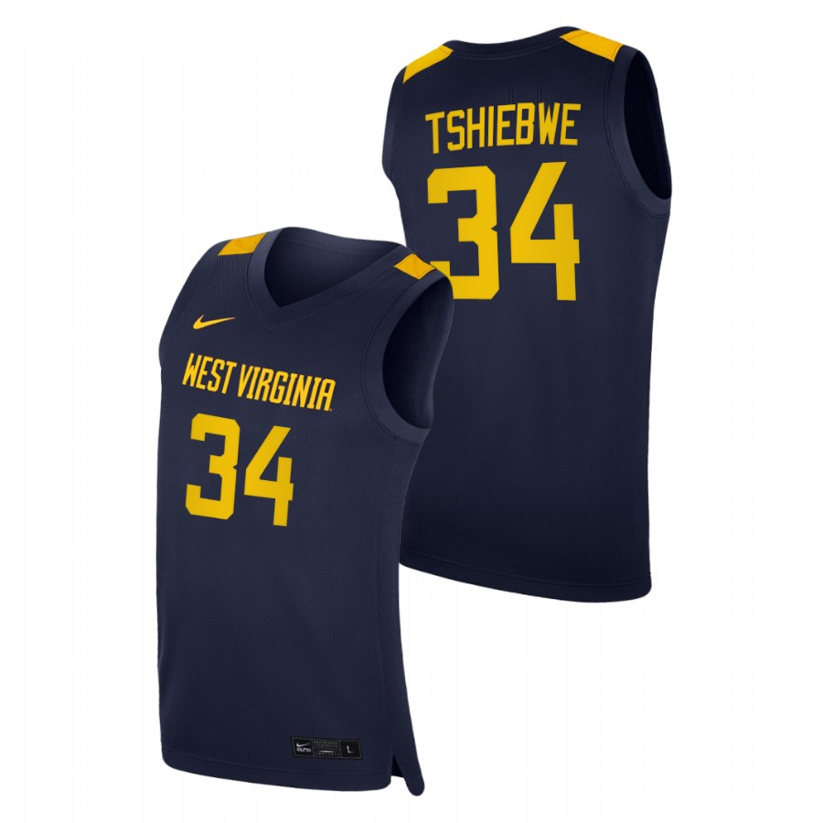 men west virginia mountaineers oscar tshiebwe 2020 21 college basketball replica navy jersey