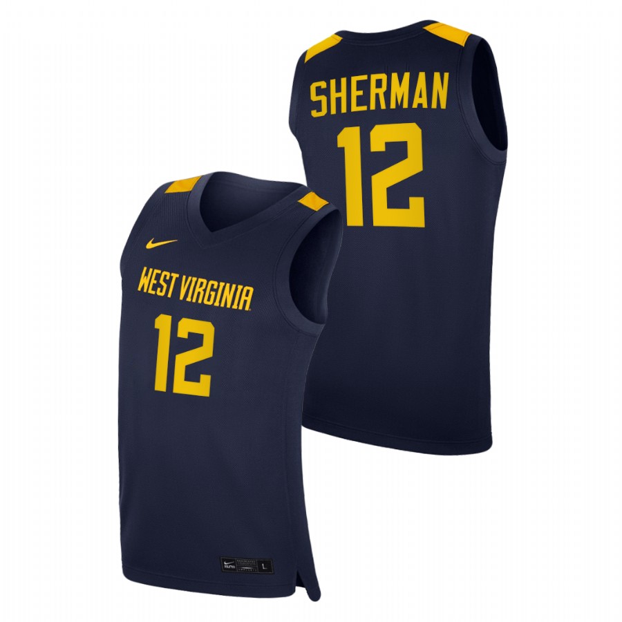 men west virginia mountaineers taz sherman 2020 21 college basketball replica navy jersey