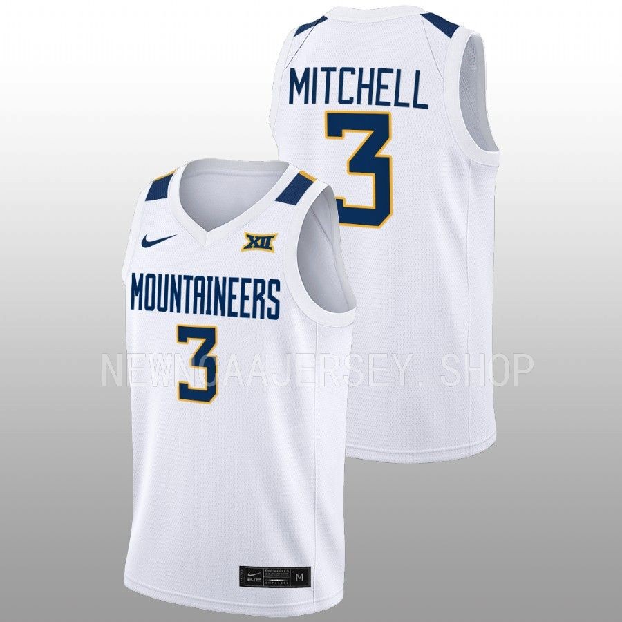 men west virginia mountaineers tre mitchell 2022 23 home basketball white jersey