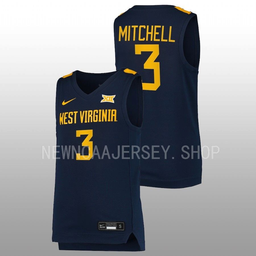 men west virginia mountaineers tre mitchell 2022 23 replica college basketball navy jersey