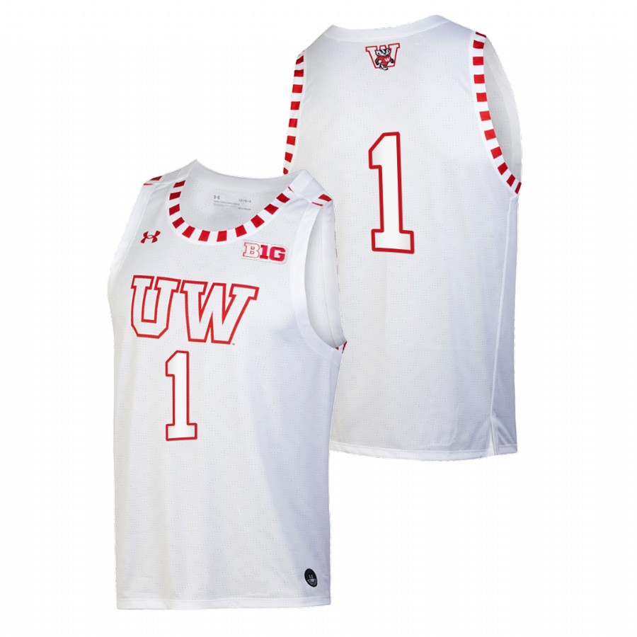 men wisconsin badgers 2021 22 alternate basketball by the players white jersey