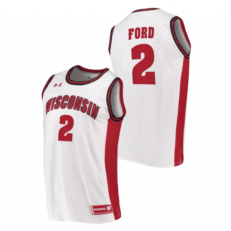 men wisconsin badgers aleem ford 2020 21 college basketball replica white jersey