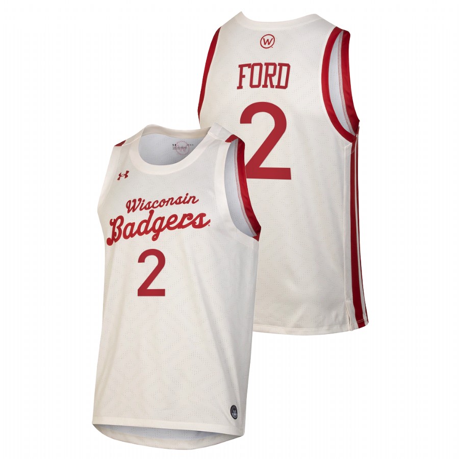men wisconsin badgers aleem ford 2021 college basketball throwback white jersey