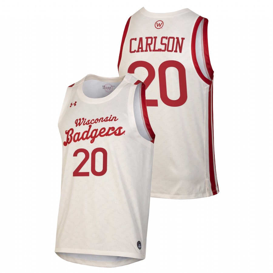 men wisconsin badgers ben carlson 2021 college basketball throwback white jersey