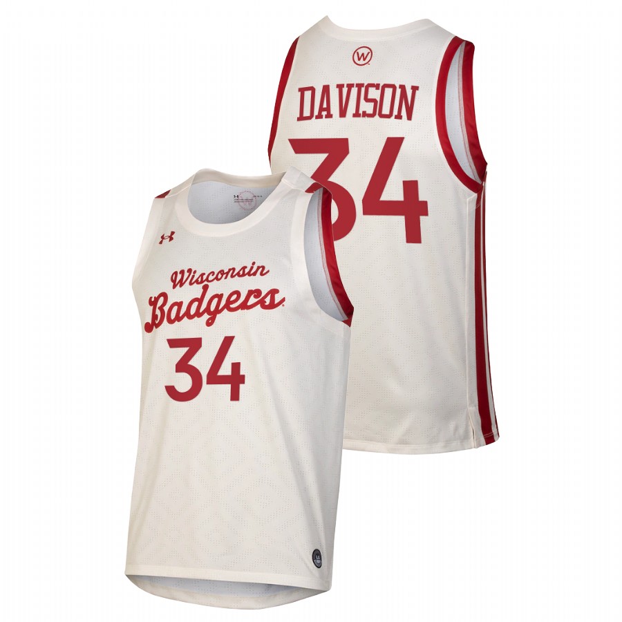men wisconsin badgers brad davison 2021 college basketball throwback white jersey