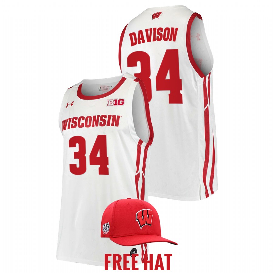 men wisconsin badgers brad davison 2022 free hat college basketball white jersey