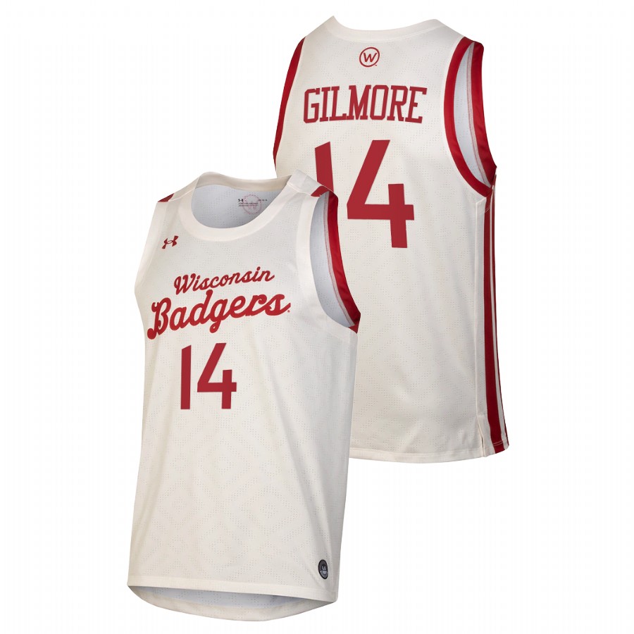men wisconsin badgers carter gilmore 2021 college basketball throwback white jersey