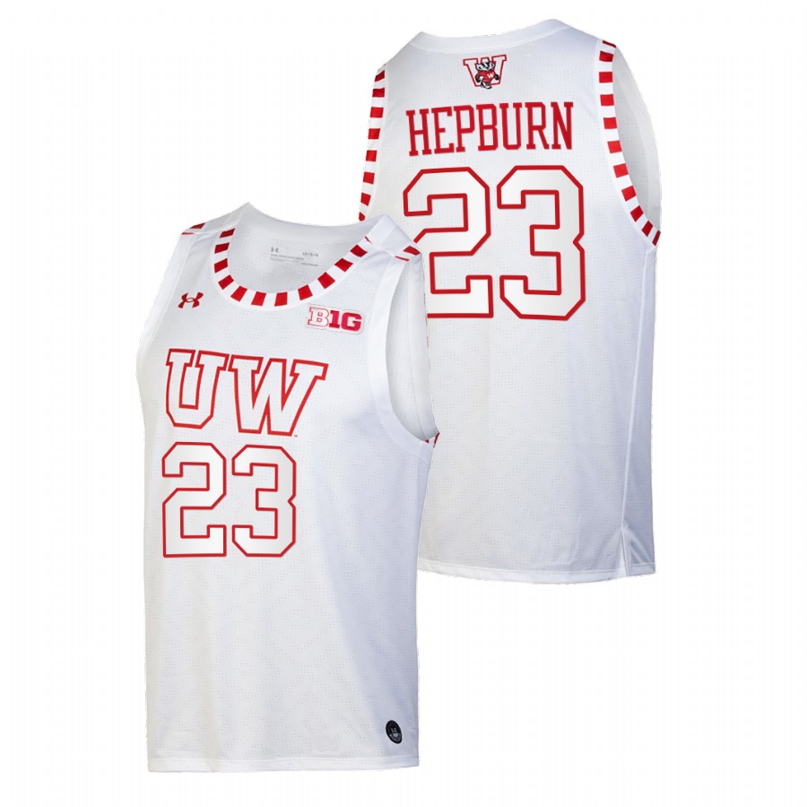 men wisconsin badgers chucky hepburn 2021 22 alternate basketball by the players white jersey