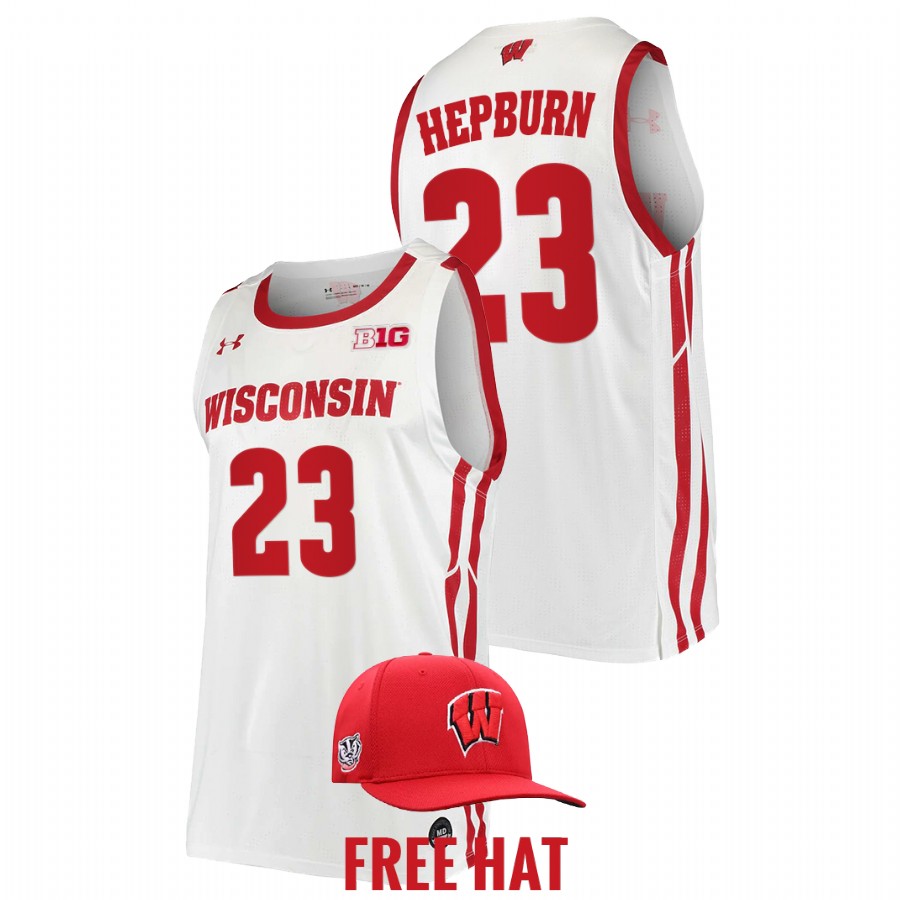 men wisconsin badgers chucky hepburn 2022 free hat college basketball white jersey