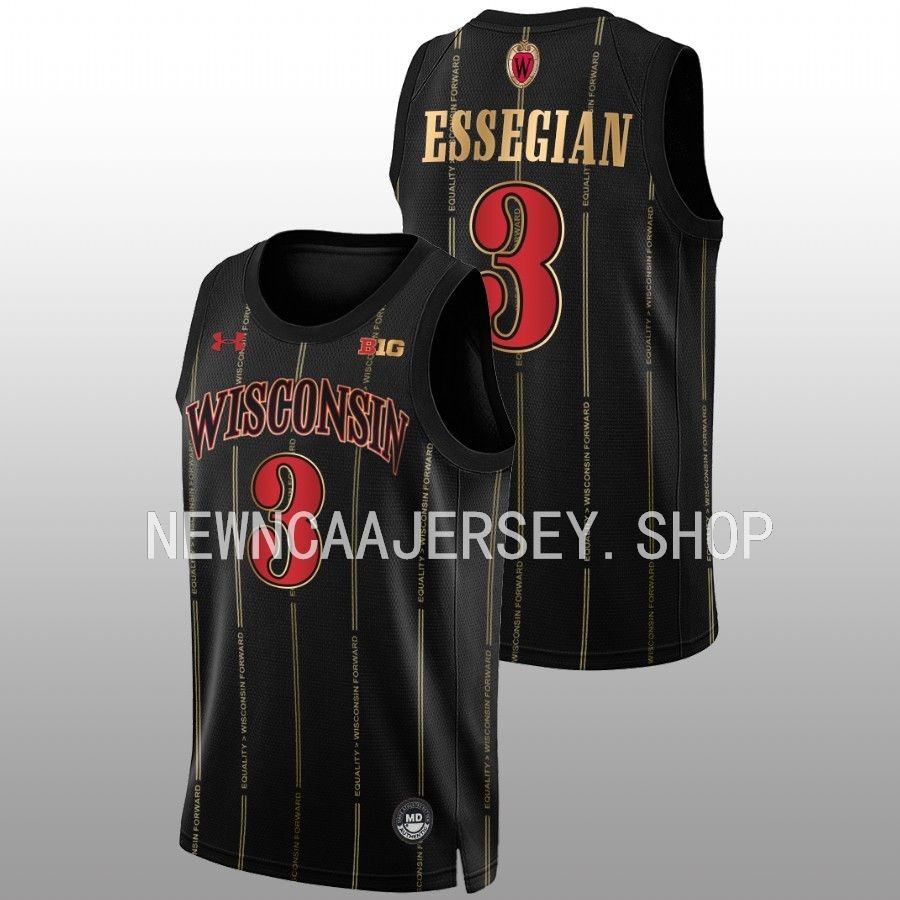 men wisconsin badgers connor essegian 2022 23 alternate basketball by the players black jersey