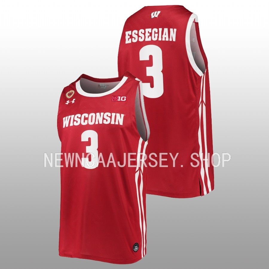 men wisconsin badgers connor essegian 2022 23 replica away basketball red jersey