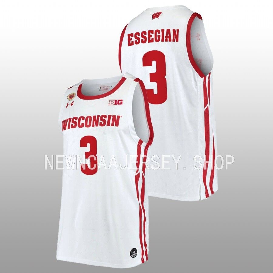 men wisconsin badgers connor essegian 2022 23 replica home basketball white jersey