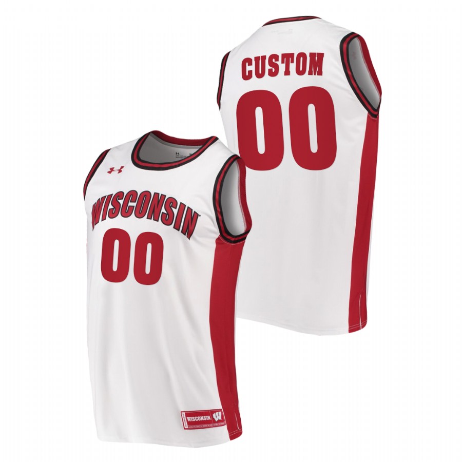men wisconsin badgers custom 2020 21 college basketball replica white jersey