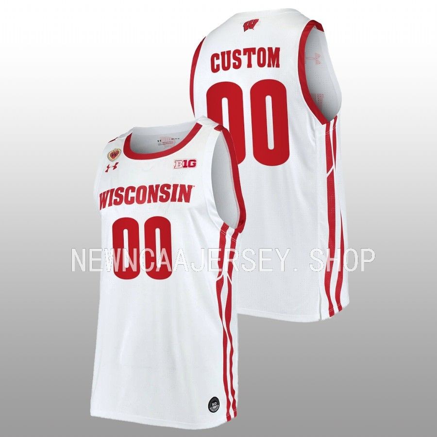 men wisconsin badgers custom 2022 23 replica home basketball white jersey