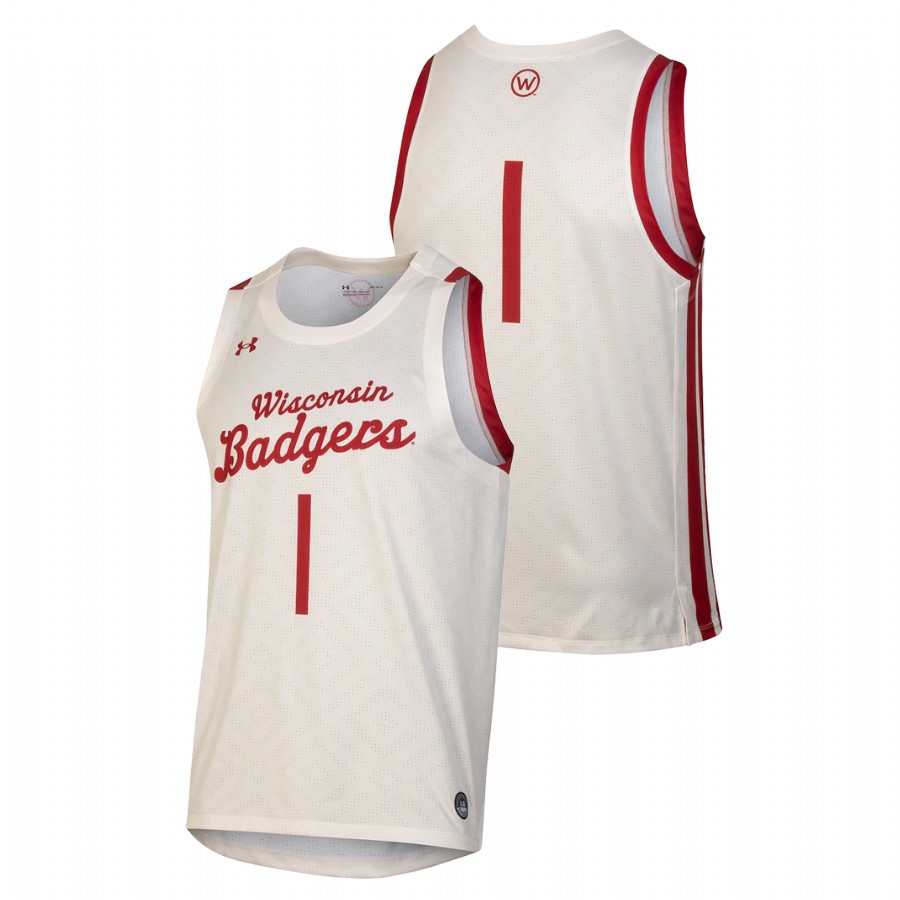 men wisconsin badgers custom college basketball throwback white jersey