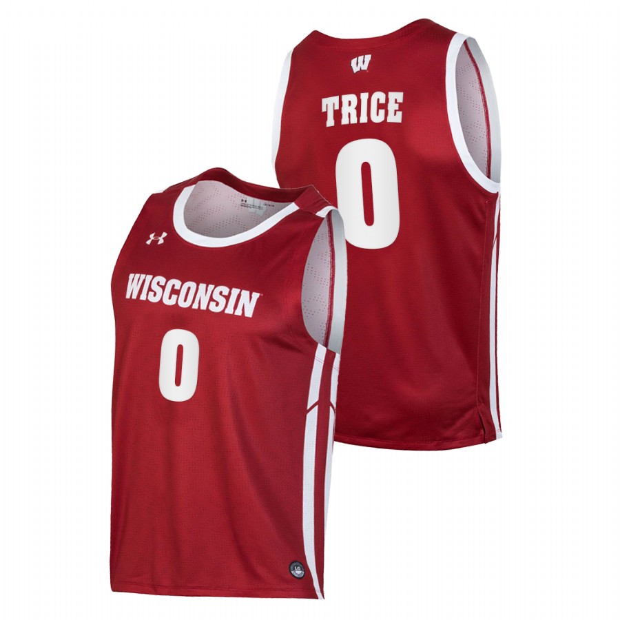 men wisconsin badgers d'mitrik trice 2020 21 college basketball replica red jersey