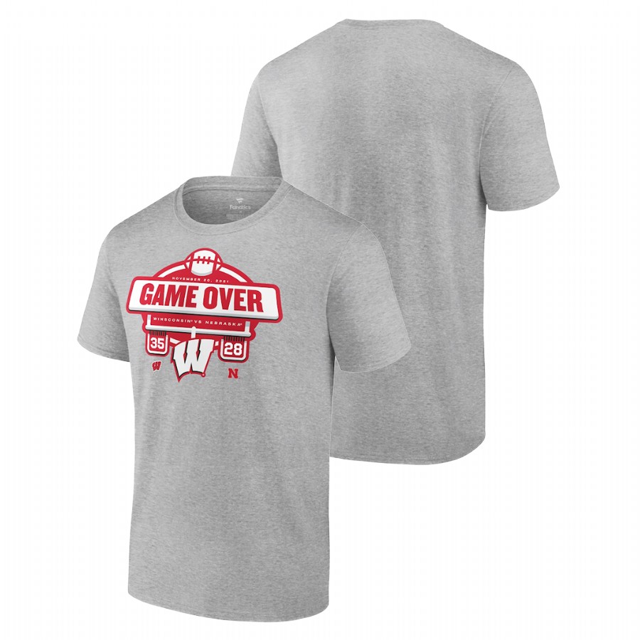 men wisconsin badgers gray 2021 football score nebraska huskers t shirt