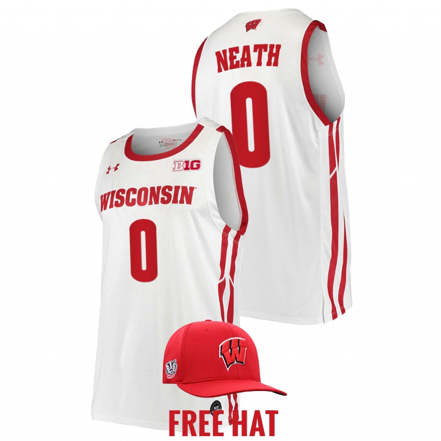 men wisconsin badgers jahcobi neath 2022 free hat college basketball white jersey
