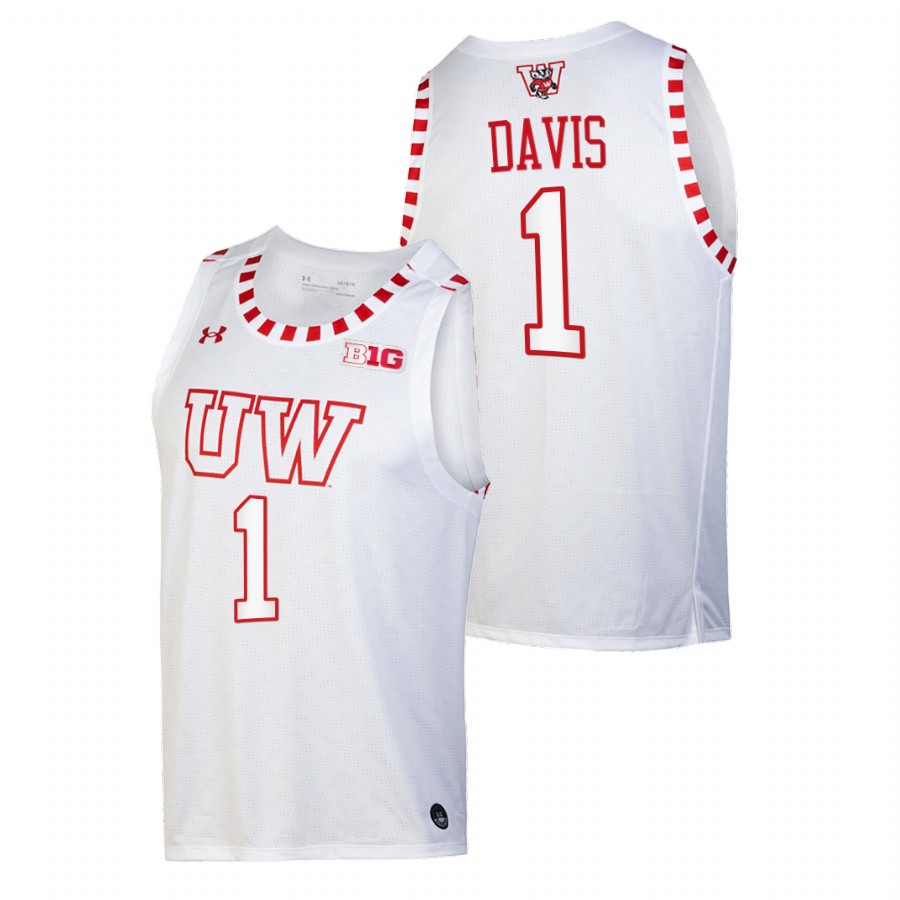 men wisconsin badgers johnny davis 2022 alternate college basketball white jersey