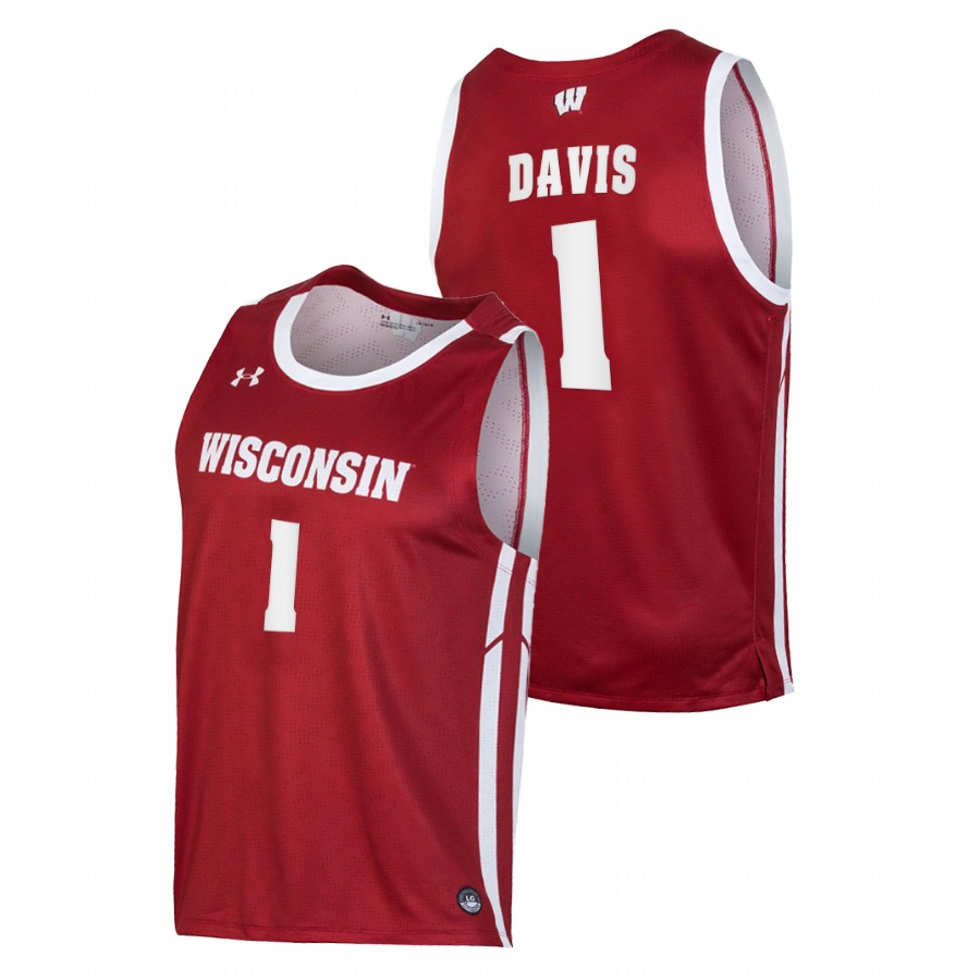 men wisconsin badgers jonathan davis 2020 21 college basketball replica red jersey