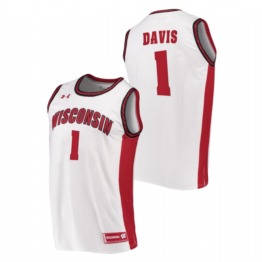 men wisconsin badgers jonathan davis 2020 21 college basketball replica white jersey
